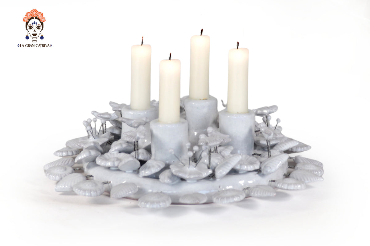 Corona de Adviento Blanca - 35 cm. 13.7 in.