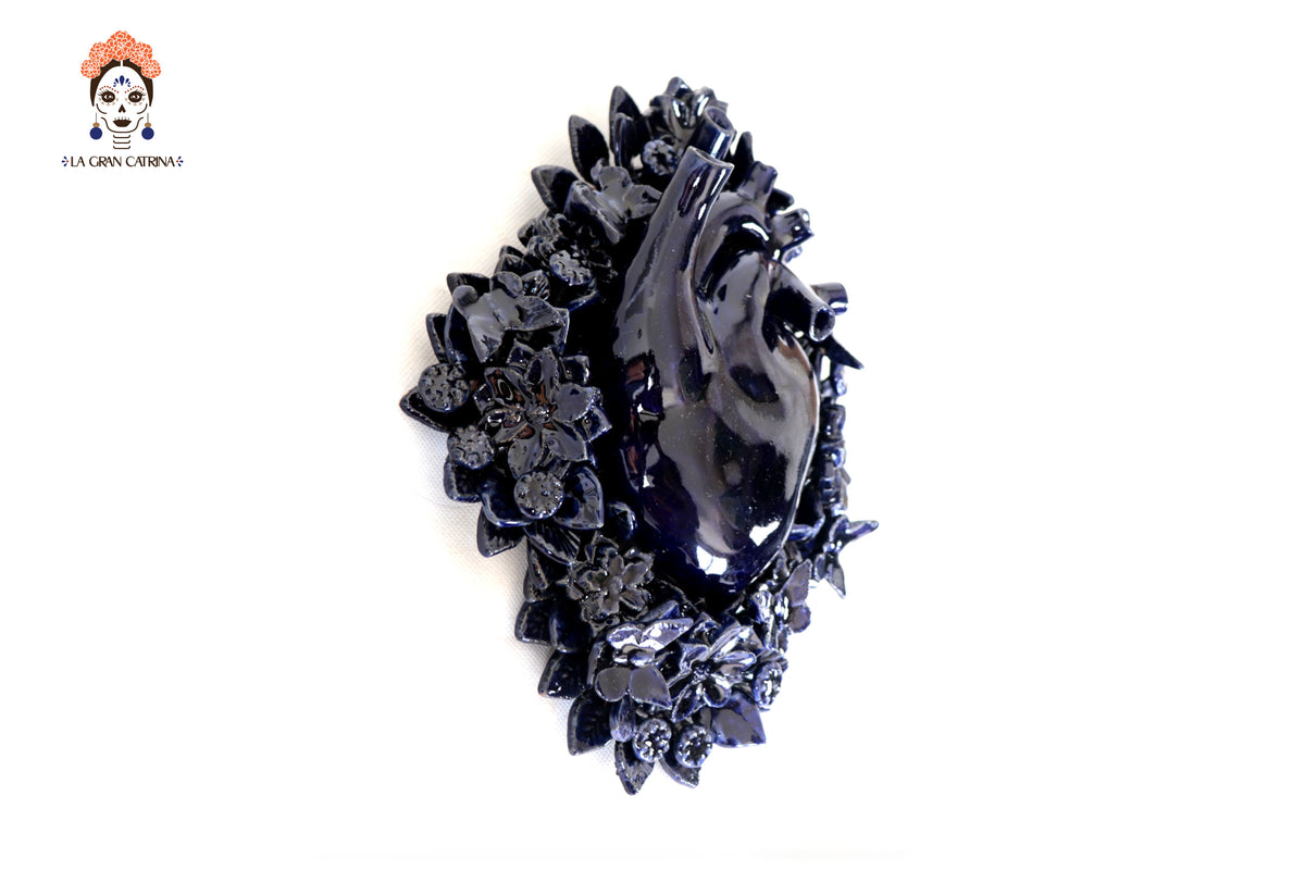 Corazon Azul de pared - Barro vidriado - 23 cm. 9 in.