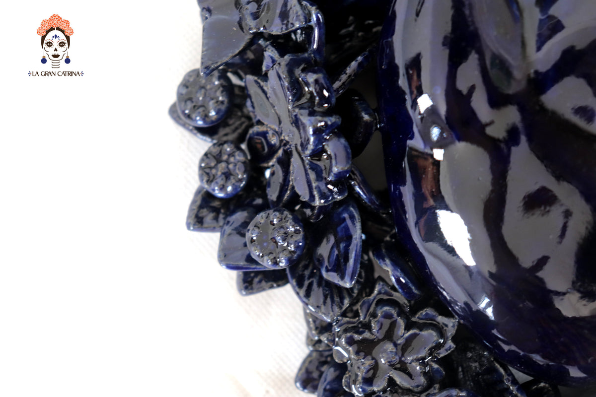 Corazon Azul de pared - Barro vidriado - 23 cm. 9 in.