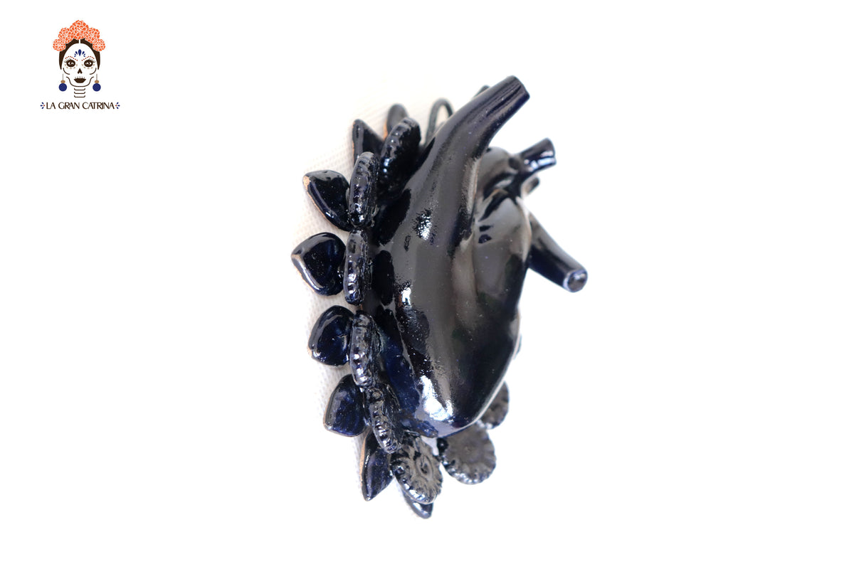 Corazon Negro de pared pequeño - Barro vidriado - 10.5 cm. 4.1 in.