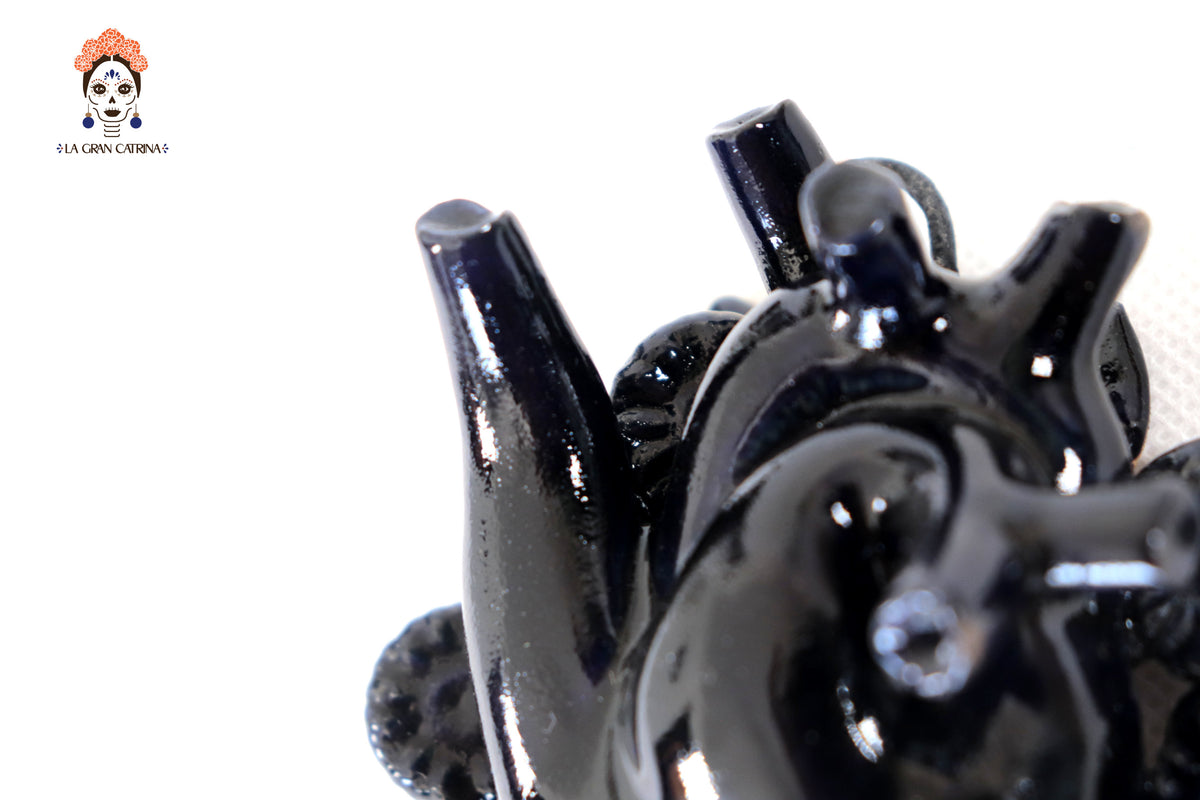 Corazon Negro de pared pequeño - Barro vidriado - 10.5 cm. 4.1 in.