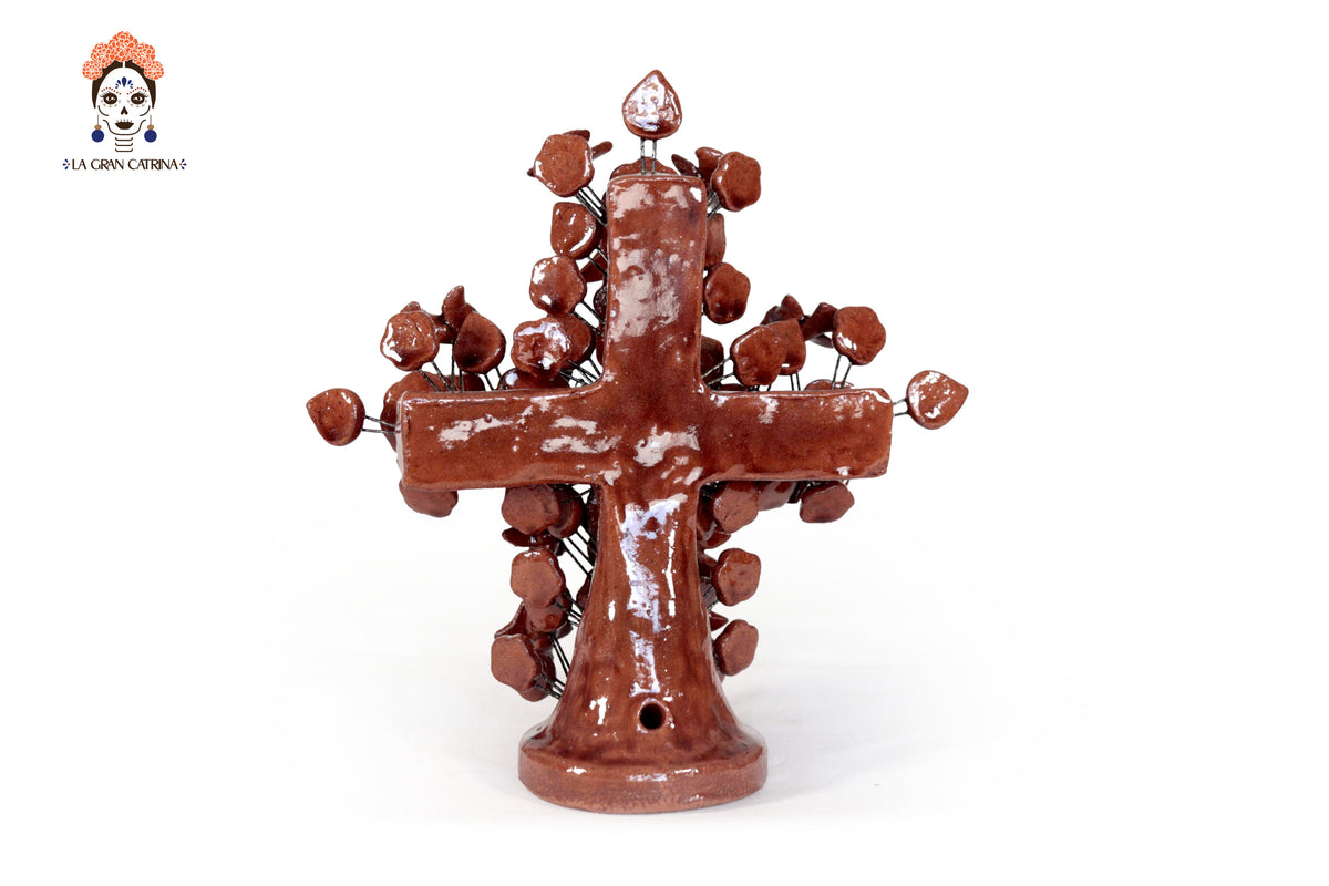 Cruz cafe vidriada de 22 cm. - 8.6 in.