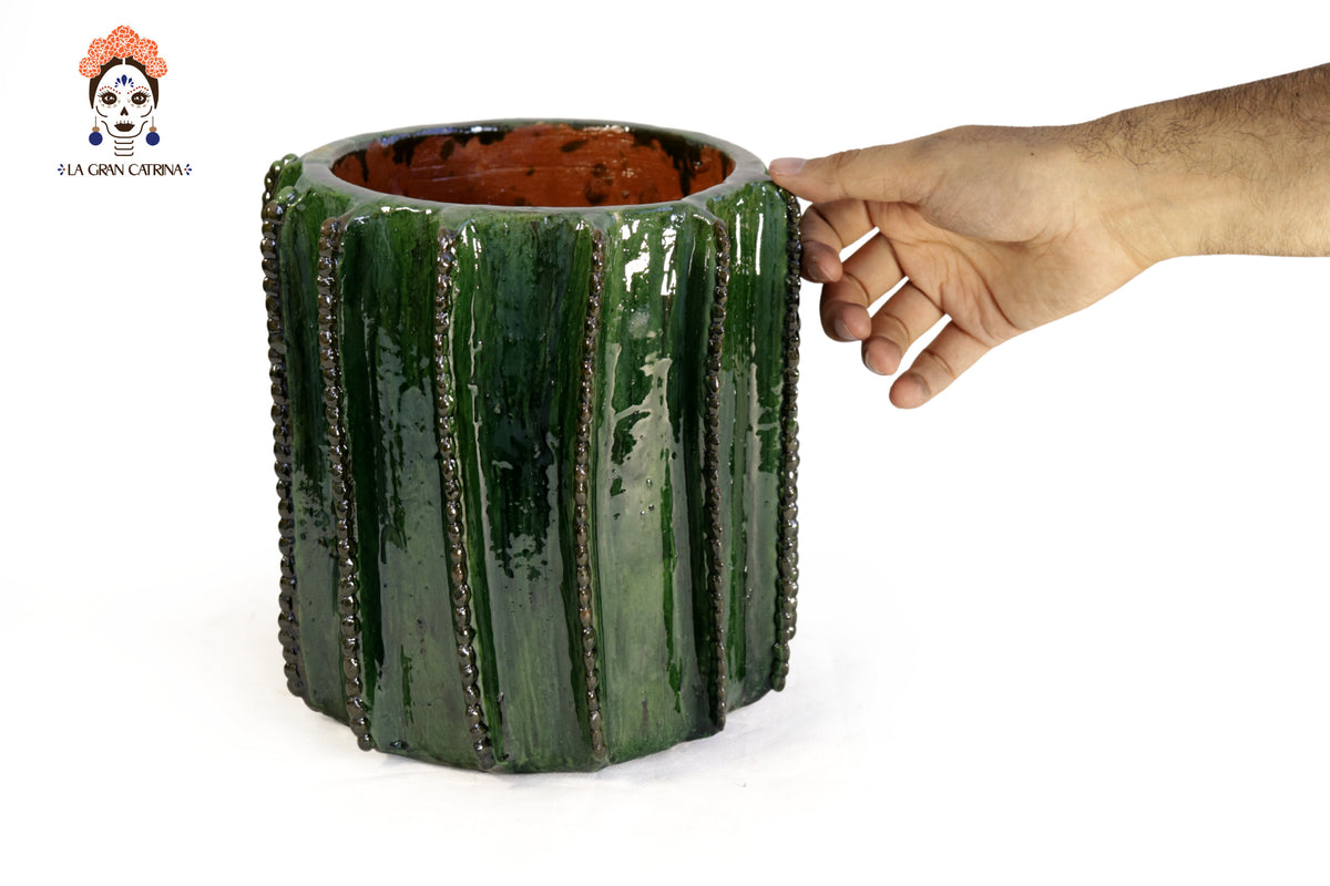 Cactus pequeño de barro vidriado 22 cm. 8.6 in. - Maceta Vidriado Santa Fe