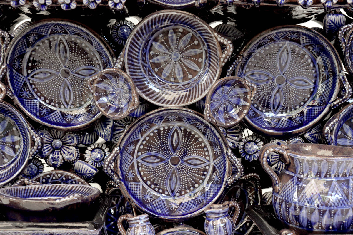 Cocina tradicional azul - Barro vidriado - Pieza de concurso - 125 cm. 49.2 in