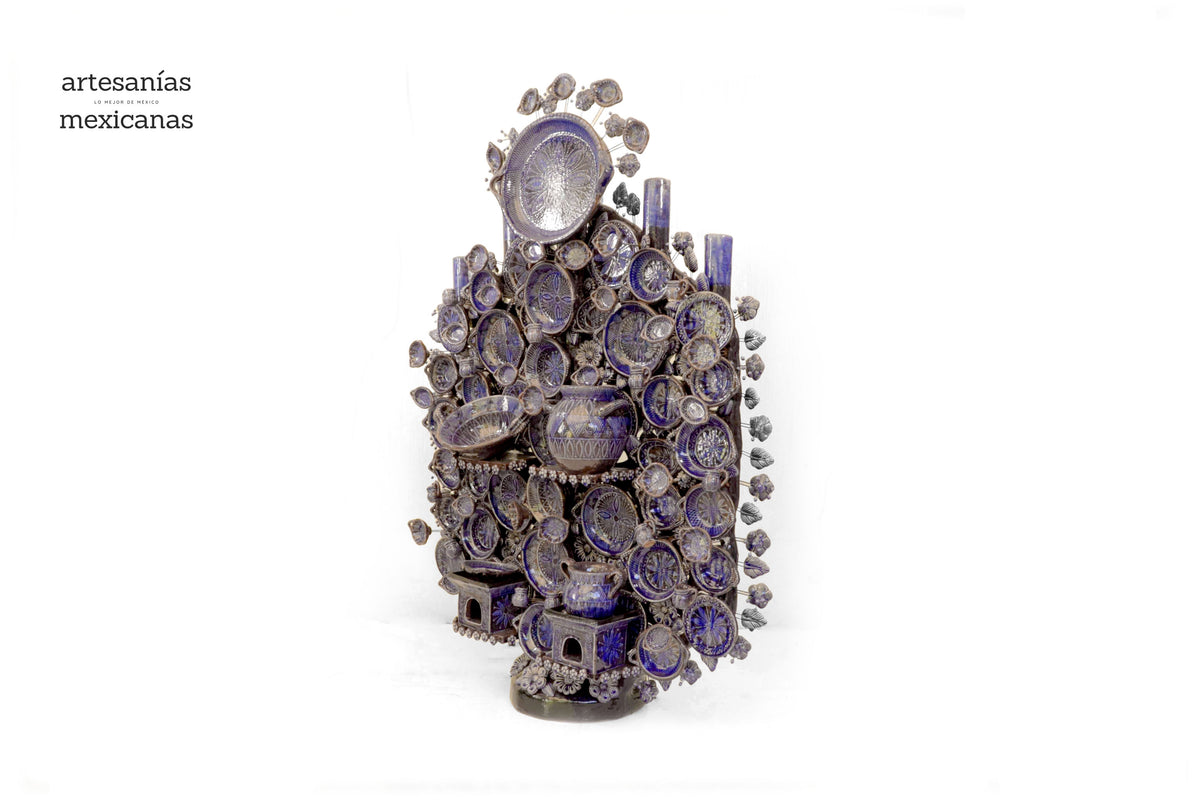 Cocina tradicional azul - Barro vidriado - Pieza de concurso - 125 cm. 49.2 in