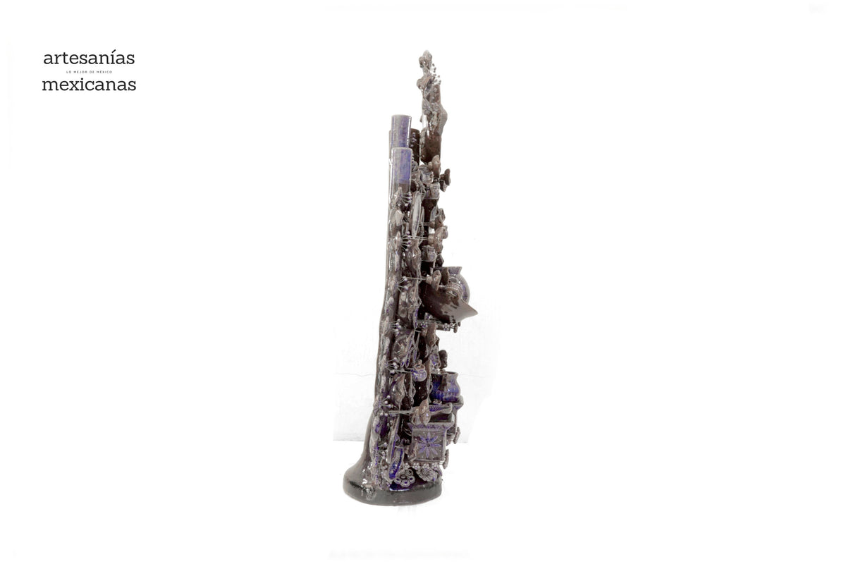 Cocina tradicional azul - Barro vidriado - Pieza de concurso - 125 cm. 49.2 in