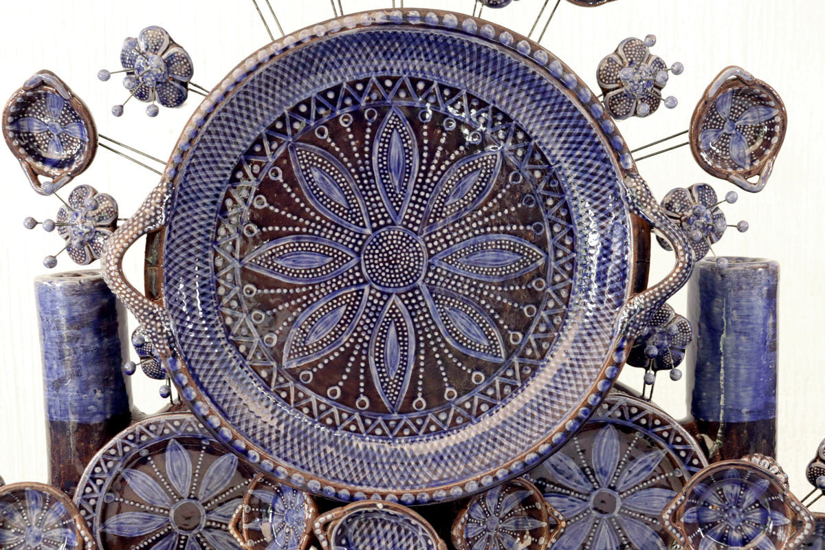 Cocina tradicional azul - Barro vidriado - Pieza de concurso - 125 cm. 49.2 in