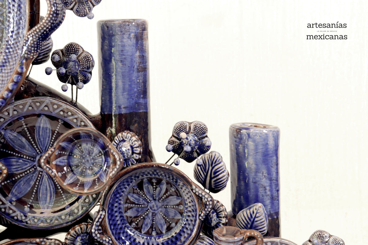 Cocina tradicional azul - Barro vidriado - Pieza de concurso - 125 cm. 49.2 in