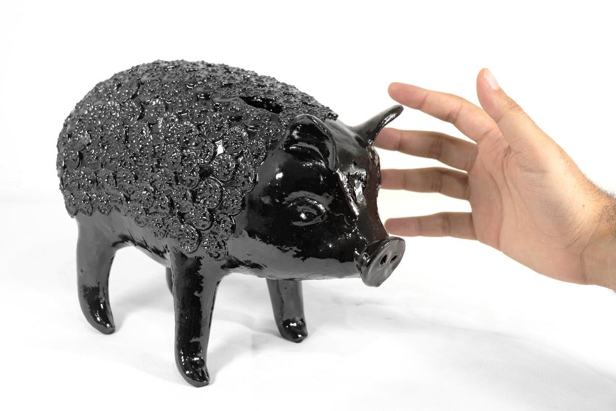 Cochinito - Cerdo de ahorro mediano - Negro - 27 cm. 11 in.