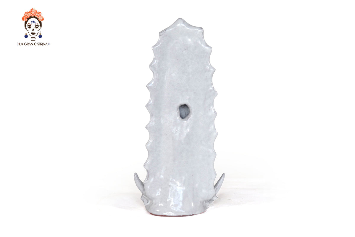 Virgen de Guadalupe - Barro Vidriado color blanco - 30 Cm. 11.8 in. Vidriado Santa Fe