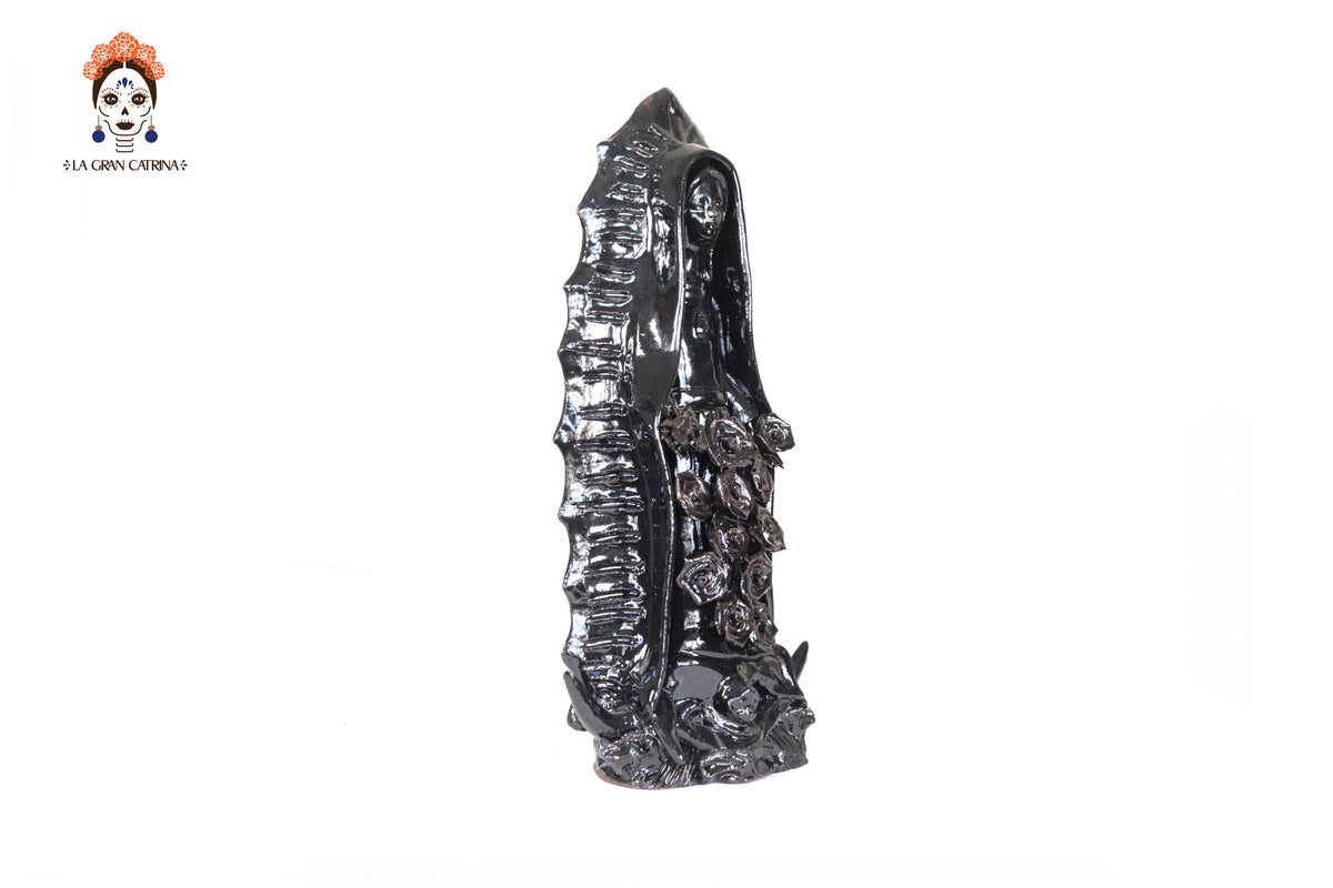 Virgen de Guadalupe - Barro Vidriado color negro - 30 Cm. 11.8 in. Vidriado Santa Fe
