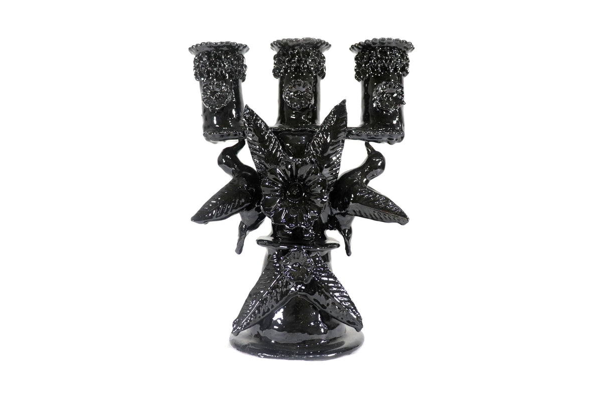Candelero de 3 velas Negro - 28.5 cm. - Barro vidriado Candelabros