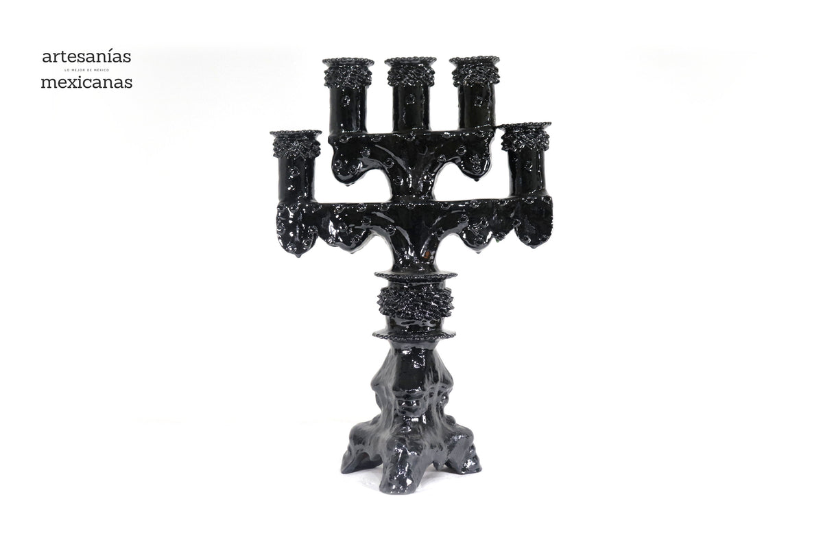 Candelero negro de 5 velas - Barro vidriado - 50 cm. 20 in. Candelabros