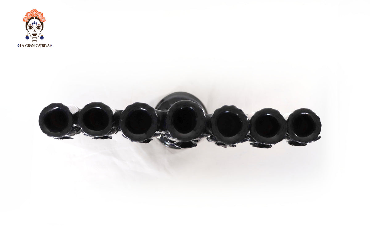 Candelero azul de 7 velas - Barro vidriado - 40 cm. 15.7 in.