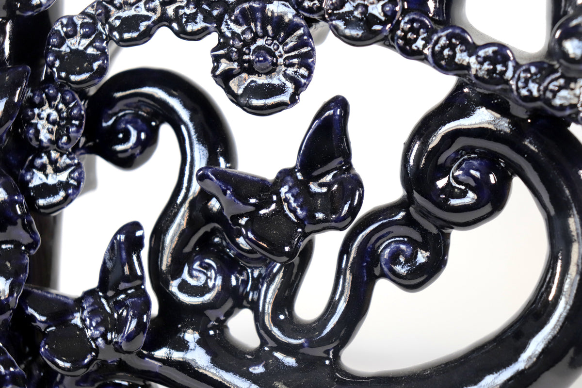 Candelero azul de 7 velas - Barro vidriado - 40 cm. 15.7 in.