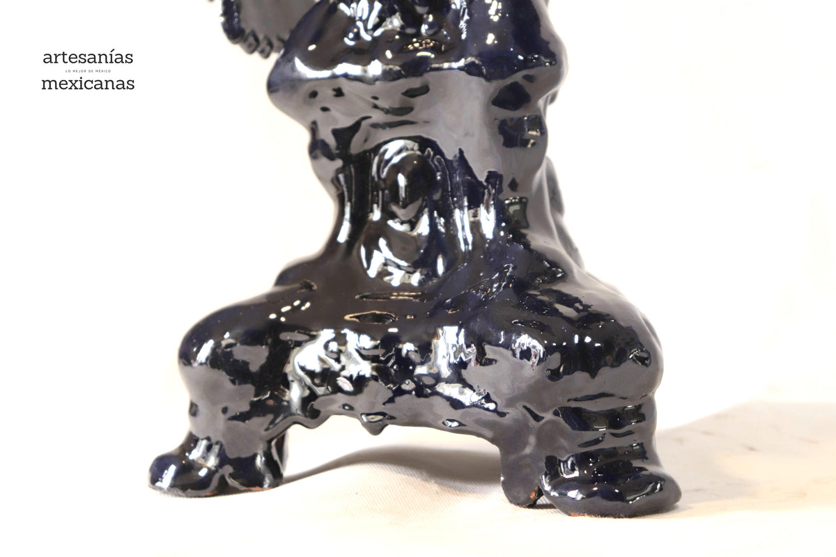 Candelero azul de 7 velas - Barro vidriado - 70 cm. 28 in. Candelabros