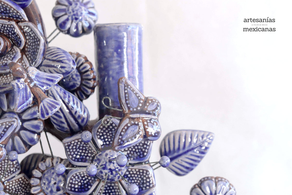 Árbol de la vida azul vidriado - 55 cm. 21.6 in - Sobre Pedido