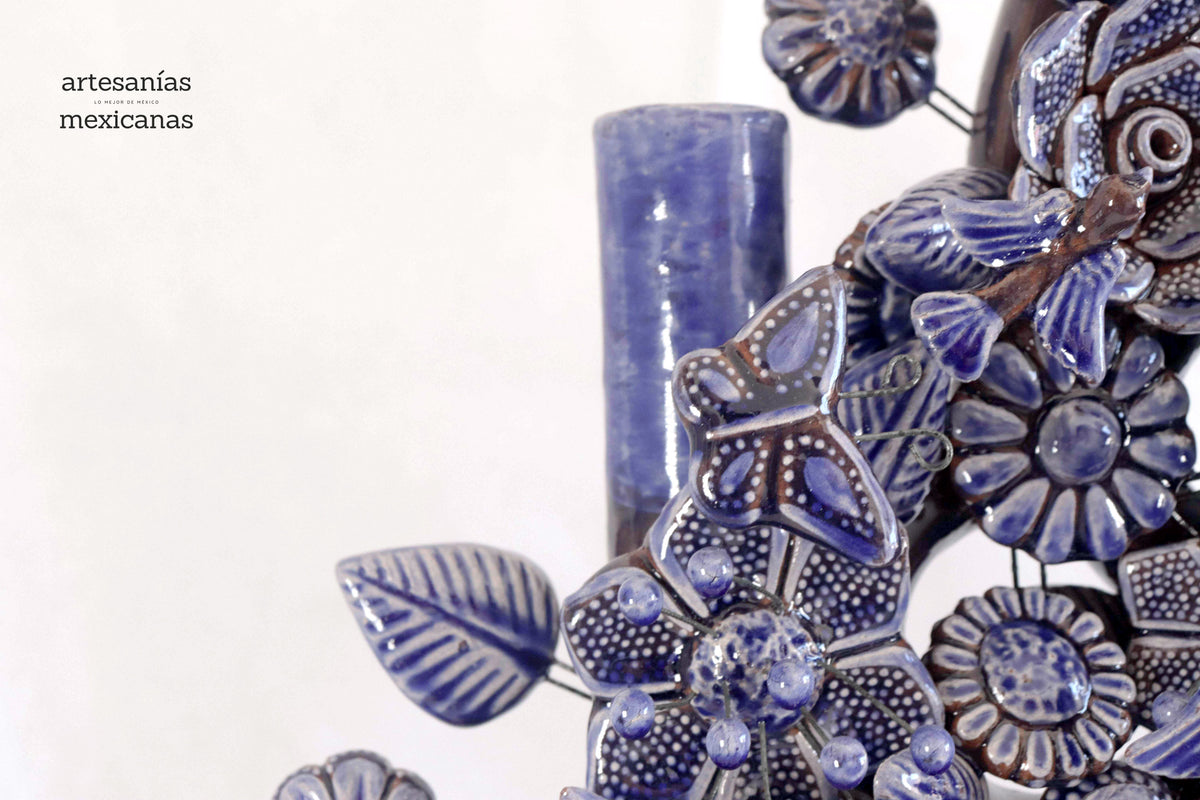 Árbol de la vida azul vidriado - 55 cm. 21.6 in - Sobre Pedido