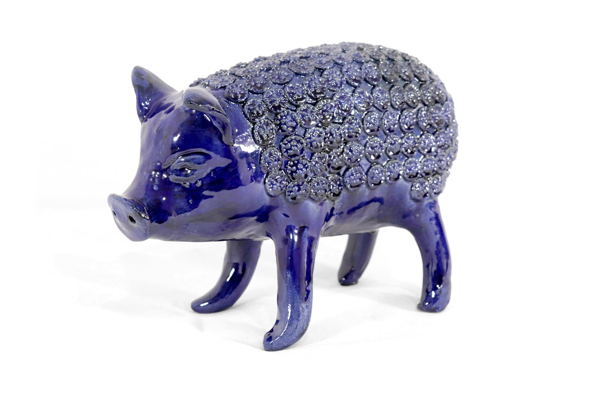 Cochinito - Cerdo de ahorro mediano - Azul rey - 27 cm. 11 in. Vidriado Santa Fe