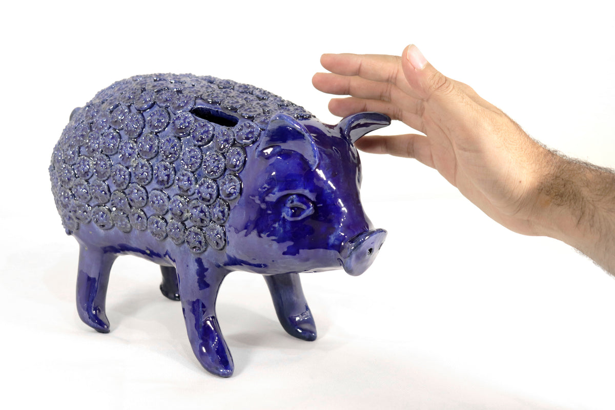 Cochinito - Cerdo de ahorro mediano - Azul rey - 27 cm. 11 in. Vidriado Santa Fe