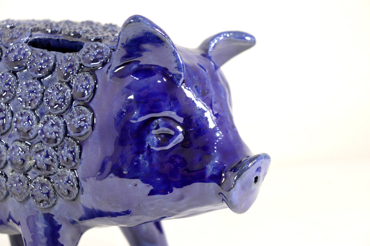 Cochinito - Cerdo de ahorro mediano - Azul rey - 27 cm. 11 in. Vidriado Santa Fe