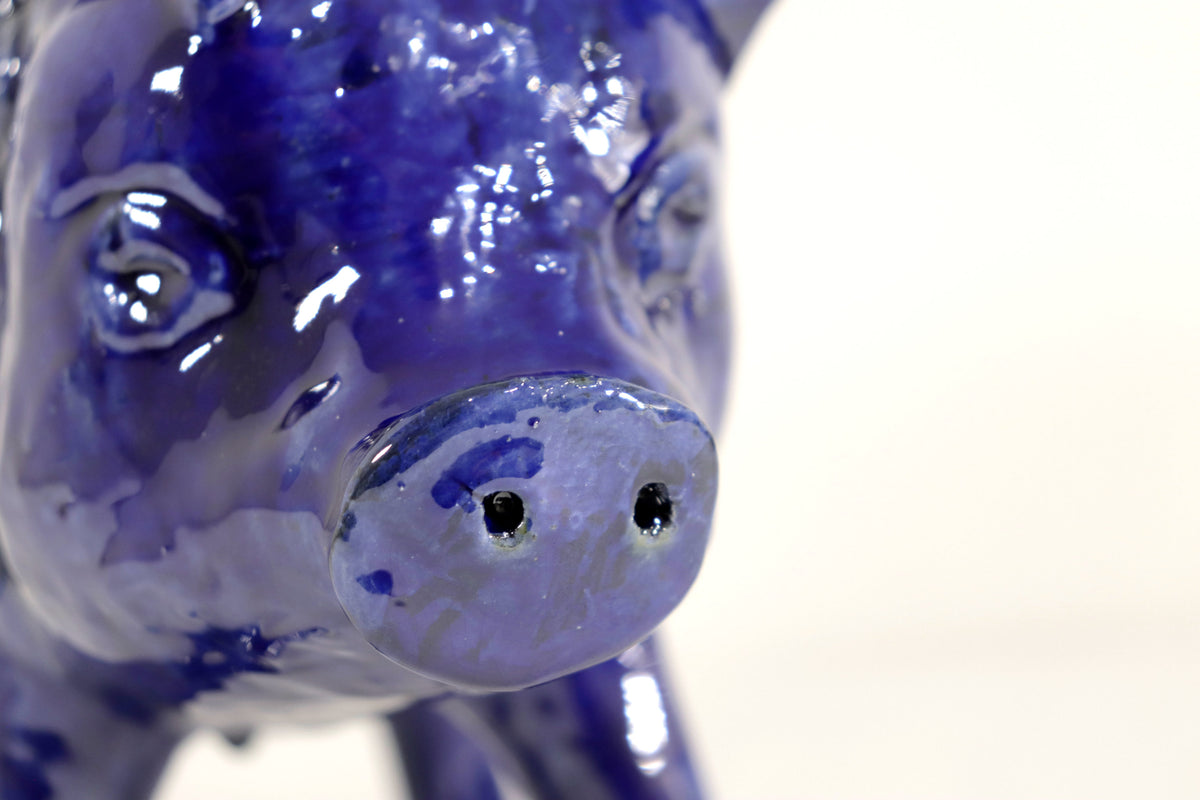 Cochinito - Cerdo de ahorro mediano - Azul rey - 27 cm. 11 in. Vidriado Santa Fe