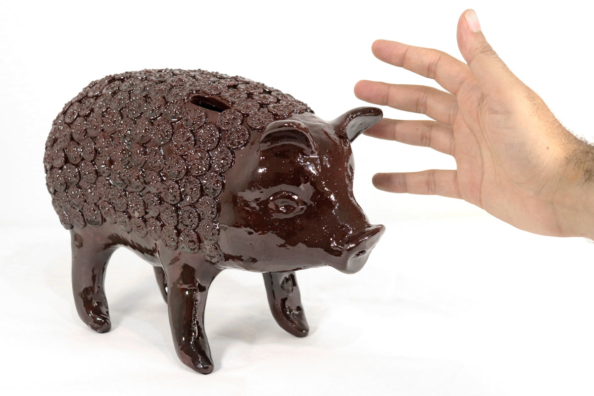 Cochinito - Cerdo de ahorro mediano - Café - 27 cm. 11 in.