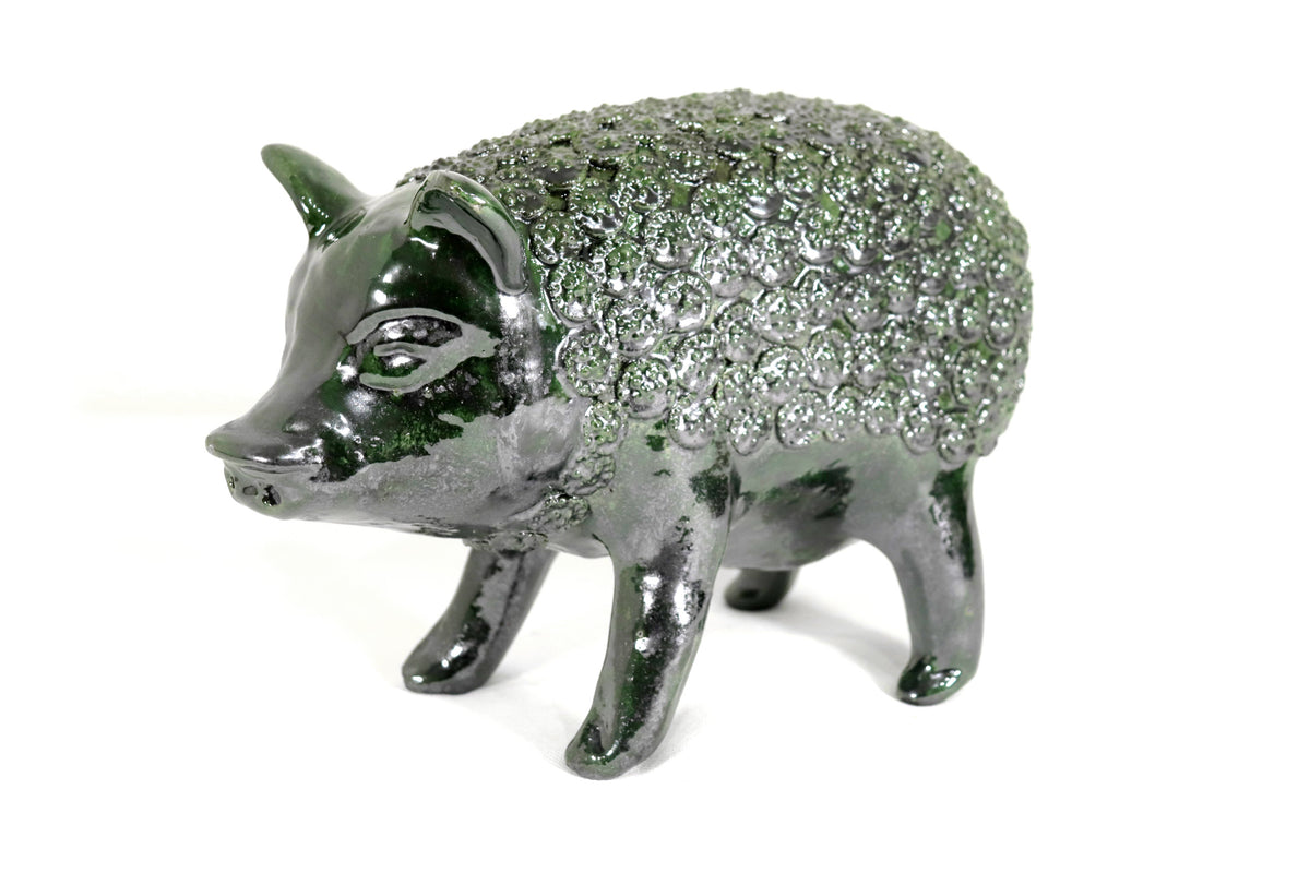 Cochinito - Cerdo de ahorro mediano - Verde - 27 cm. 11 in. - En producción Vidriado Santa Fe