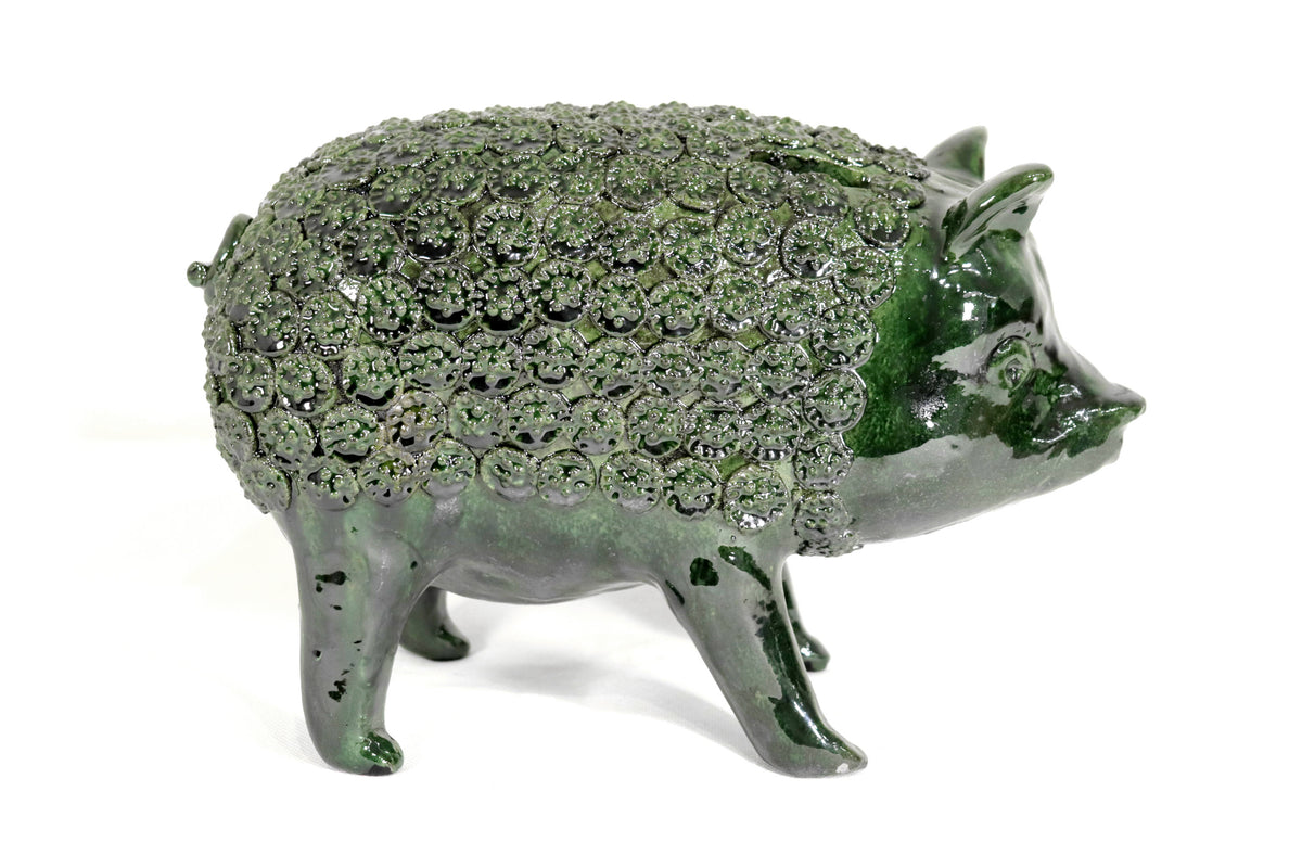 Cochinito - Cerdo de ahorro mediano - Verde - 27 cm. 11 in. - En producción Vidriado Santa Fe