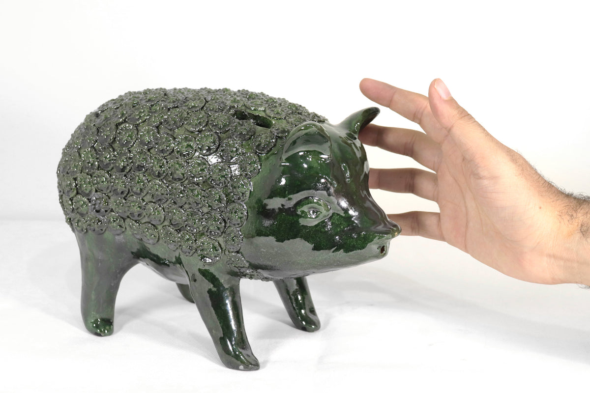 Cochinito - Cerdo de ahorro mediano - Verde - 27 cm. 11 in. - En producción Vidriado Santa Fe