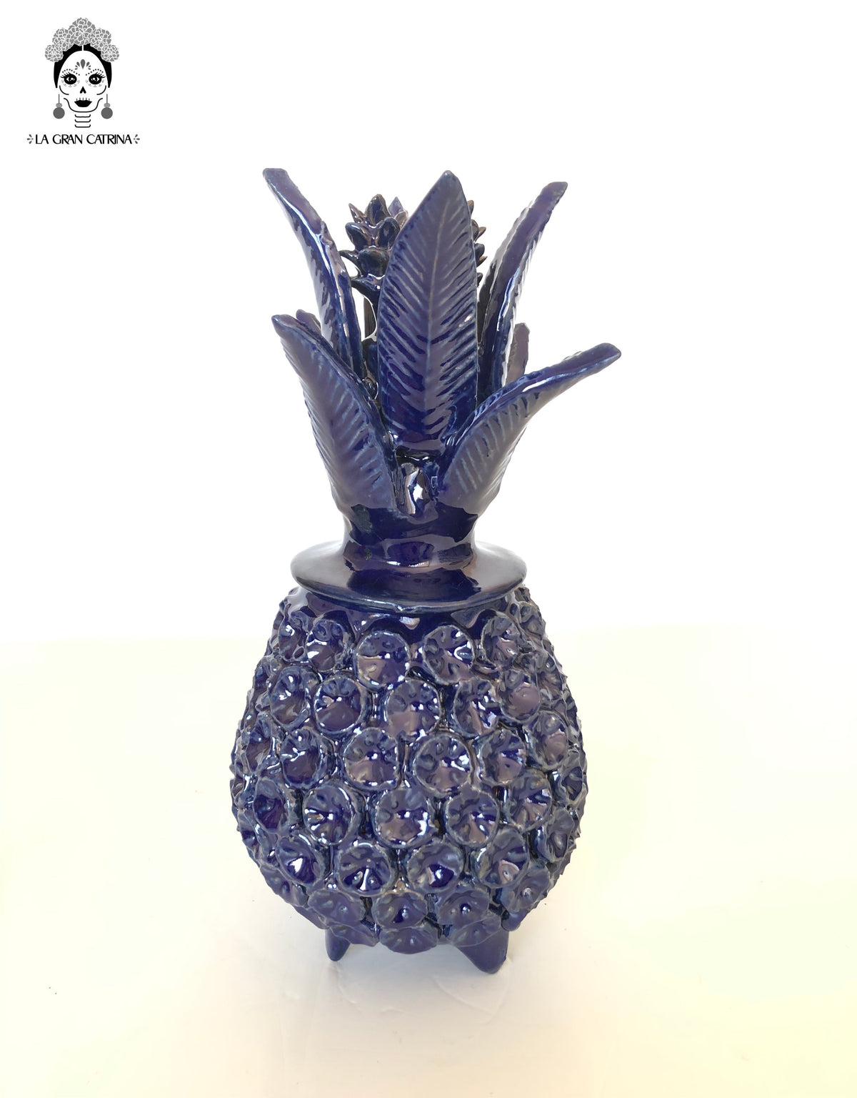 Piña michoacana de barro - Flores azules - 28 cm. 11 in. - Sobre Pedido Sobre pedido