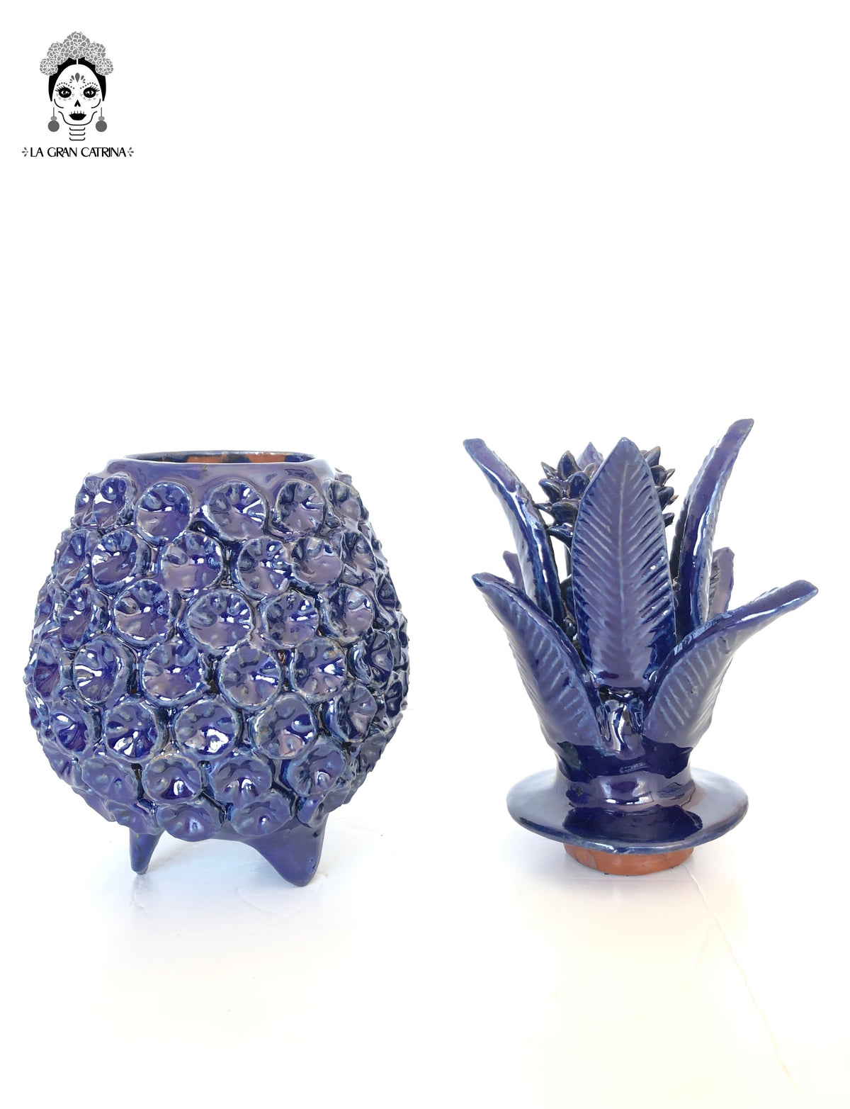 Piña michoacana de barro - Flores azules - 28 cm. 11 in. - Sobre Pedido Sobre pedido