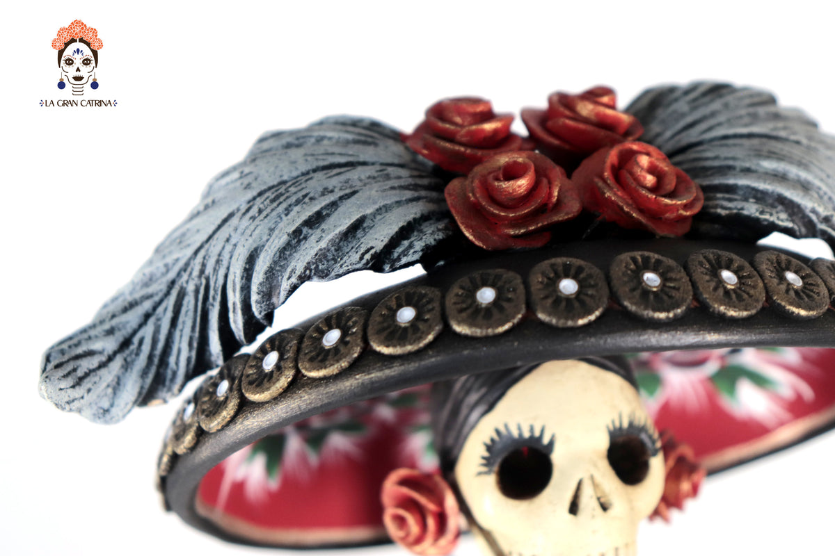 La Frida con la serpiente de vestido rojo - 45 cm. 18 in. Catrina