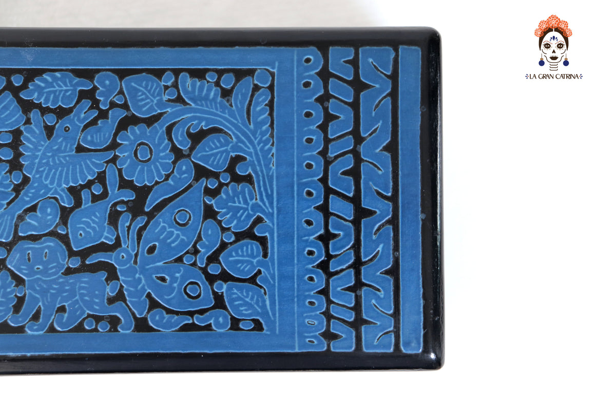 Caja de Olinalá Hecha a Mano – Baúl Decorativo Azul con Arte Floral Tradicional 33 cm. 12.9 in. Olinala