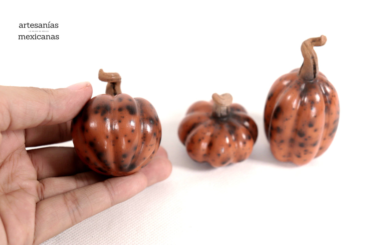 Juego de 3 calabazas rojizas miniatura Calabaza