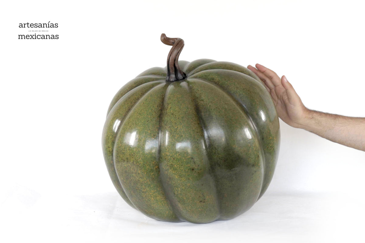 Calabaza verde grande de barro - 41 cm. 16.1 in Calabaza