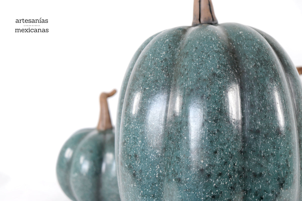 Set 3 Calabazas Artesanales Turquesa Jaspeado 36 Cm. 14.1 In. Calabaza