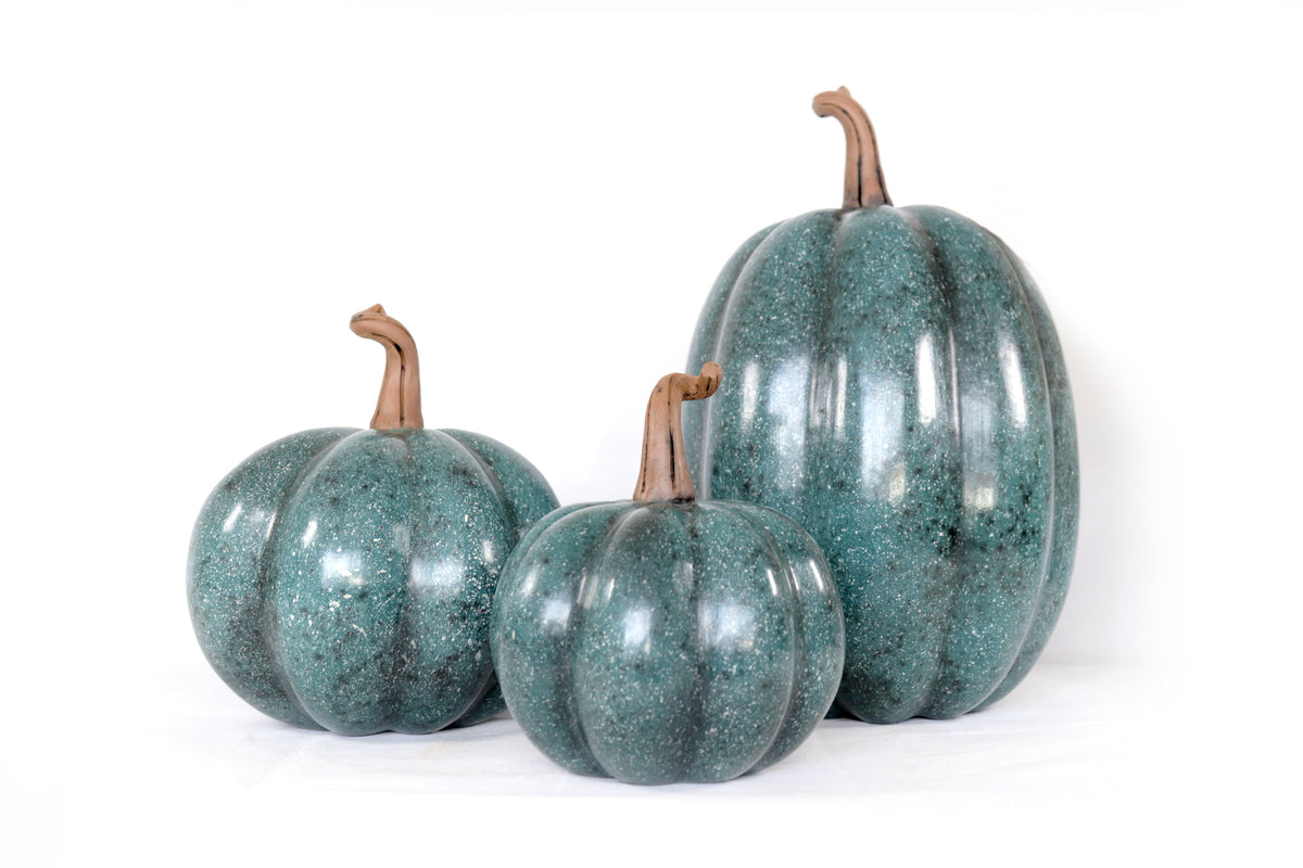 Set 3 Calabazas Artesanales Turquesa Jaspeado 36 Cm. 14.1 In. Calabaza