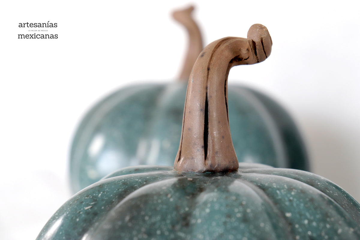 Set 3 Calabazas Artesanales Turquesa Jaspeado 36 Cm. 14.1 In. Calabaza