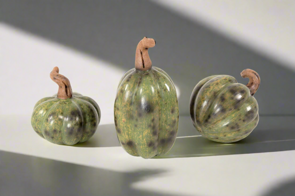 Juego de 3 calabazas verdes miniatura Calabaza