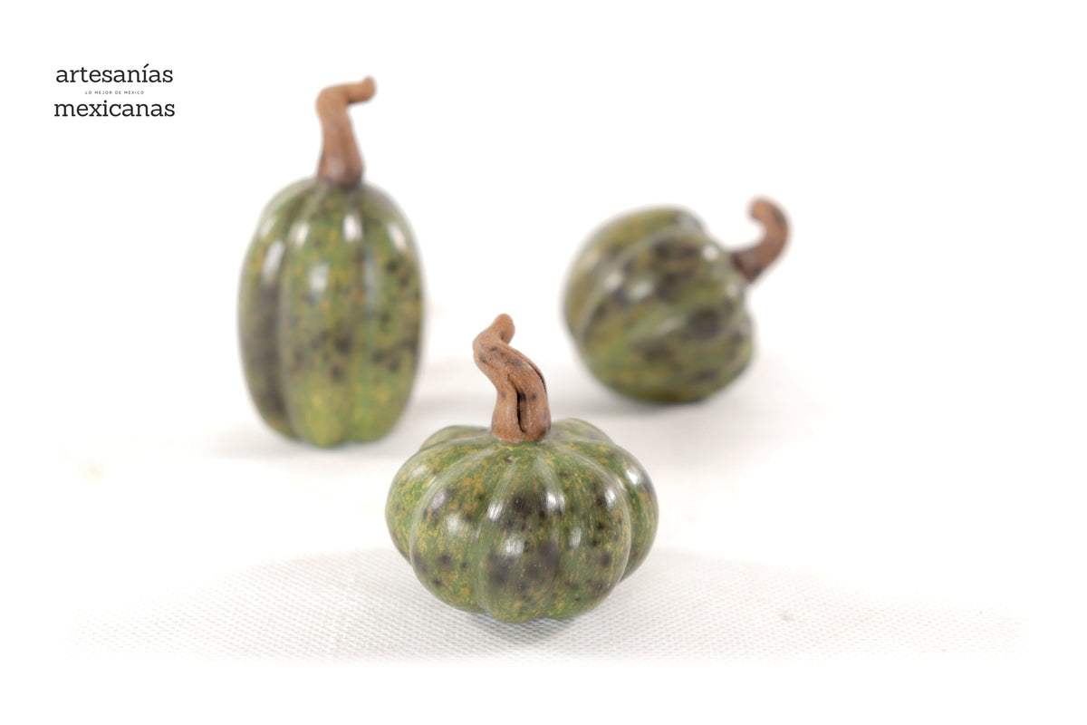 Juego de 3 calabazas verdes miniatura Calabaza
