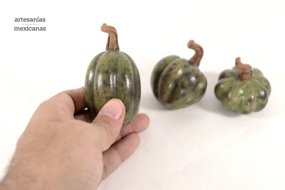 Juego de 3 calabazas verdes miniatura Calabaza