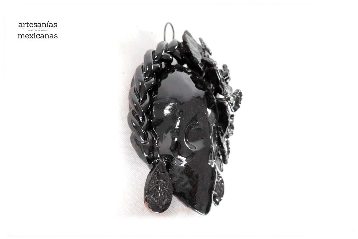 Calavera negra mediana de pared - Barro vidriado - 19.5 cm. 7.6 in.