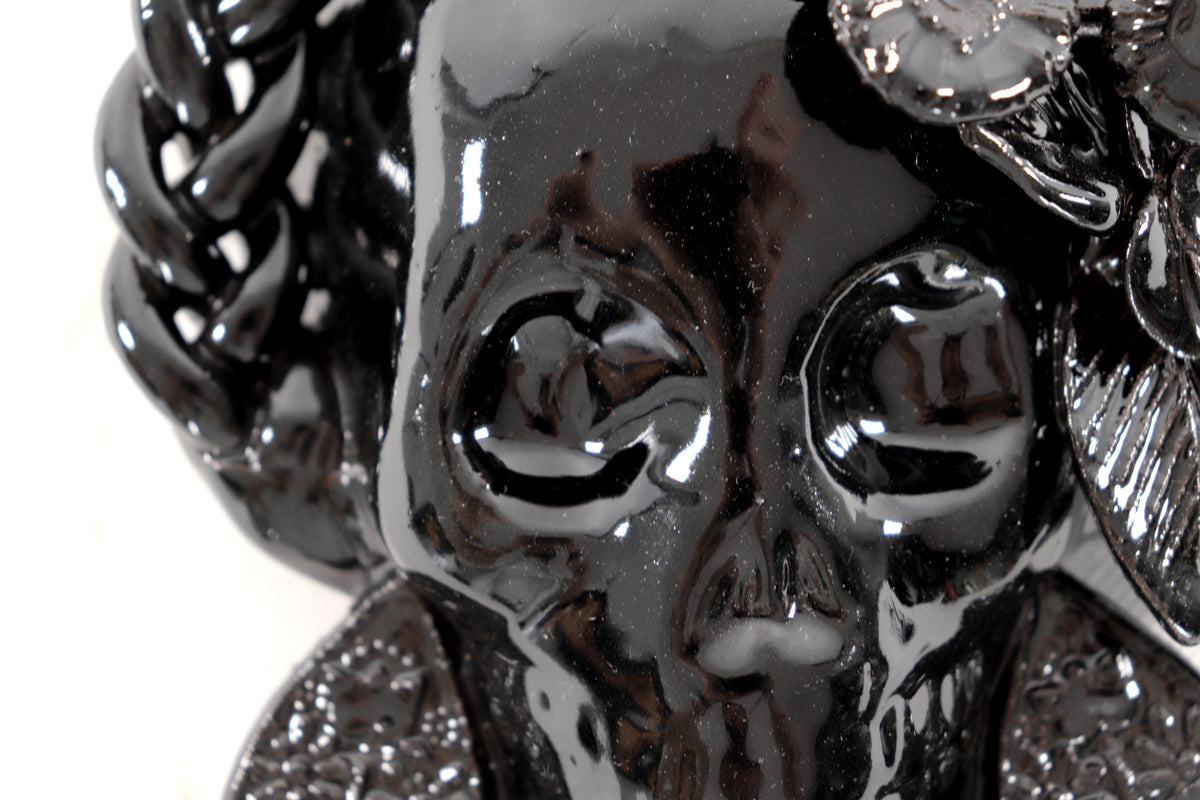 Calavera negra mediana de pared - Barro vidriado - 19.5 cm. 7.6 in.