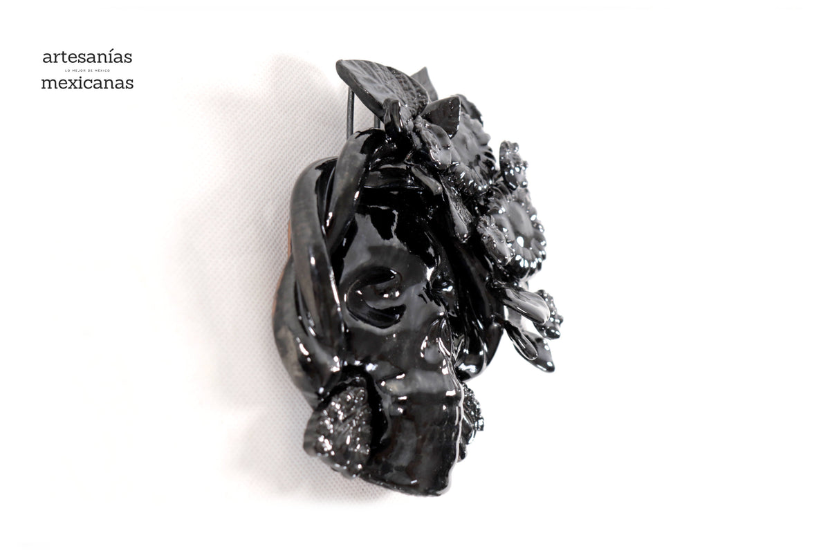 Calavera negra chica de pared Il - Barro vidriado - 14.5 cm. 5.7 in.