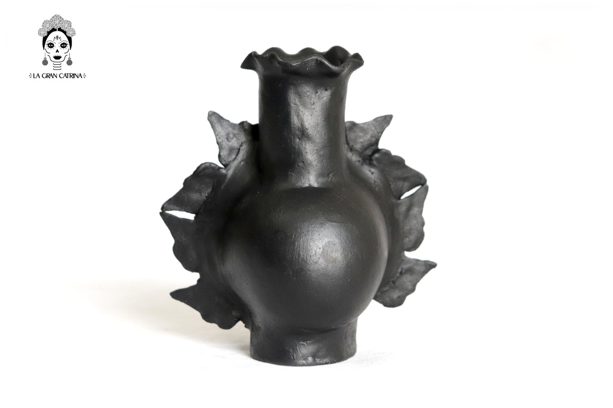 Set 3 Candelero Negos Barro Flores Caladas - 16 Cm. 6.5 In Candelabros