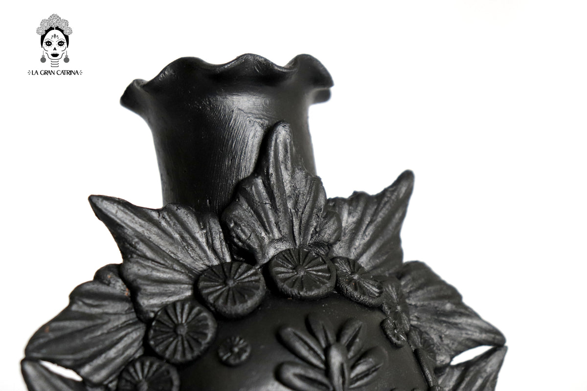 Set 3 Candelero Negos Barro Flores Caladas - 16 Cm. 6.5 In Candelabros