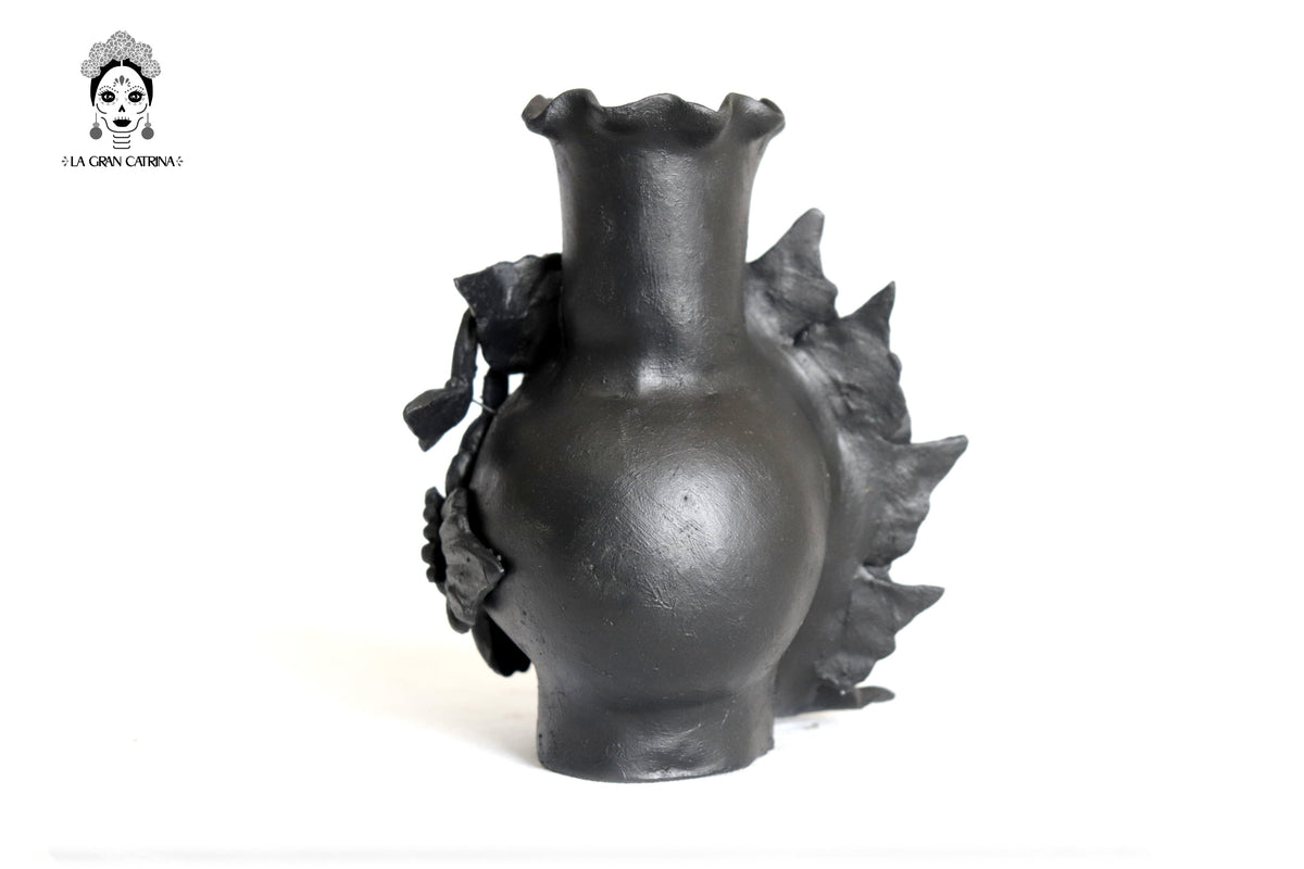 Set 3 Candelero Negos Barro Flores Caladas - 16 Cm. 6.5 In Candelabros