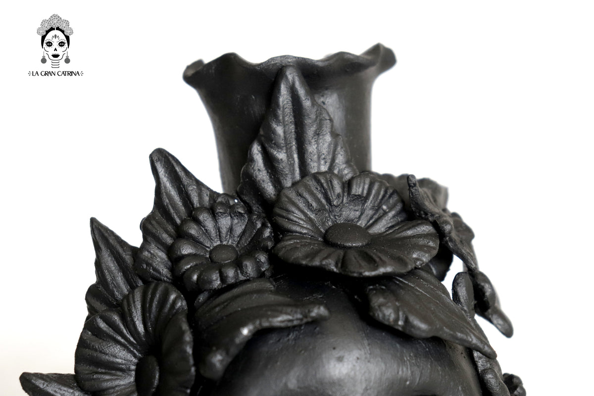 Set 3 Candelero Negos Barro Flores Caladas - 16 Cm. 6.5 In Candelabros
