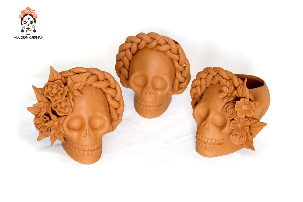 Trío de calaveras - Macetas medianas naranjas Maceta